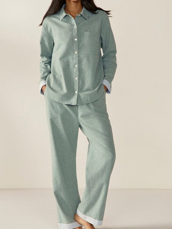 Coyuchi Other - Coyuchi Cloud Brushed Organic Flannel Pajama Set Thyme L